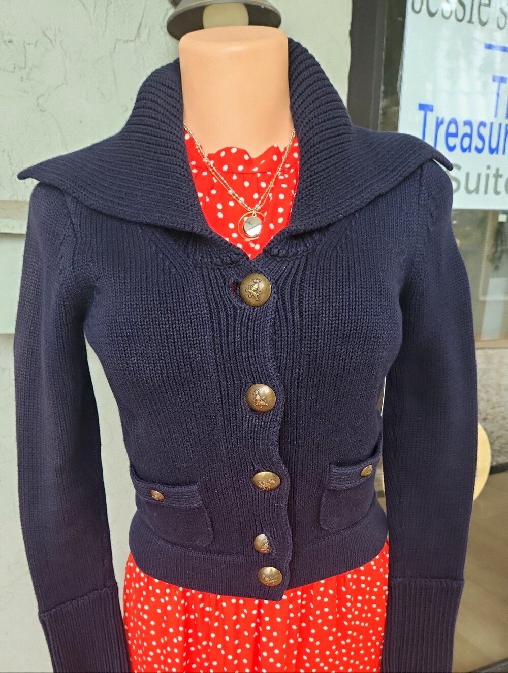 Navy Knit Button-Up Cardigan
